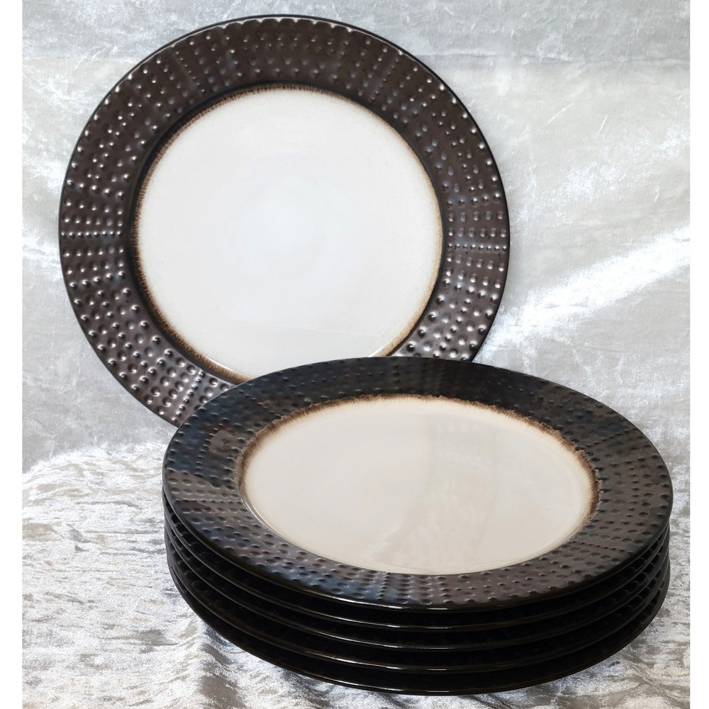 6 Mikasa Metropolitan Stoneware 11" Dinner Plates Brown Gourmet Basics metallic